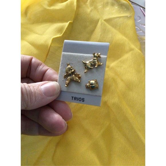 Vintage Lapel Pins Trio Set Scottie Dog, Lady Bug, Lamb Gold - Picture 2 of 12